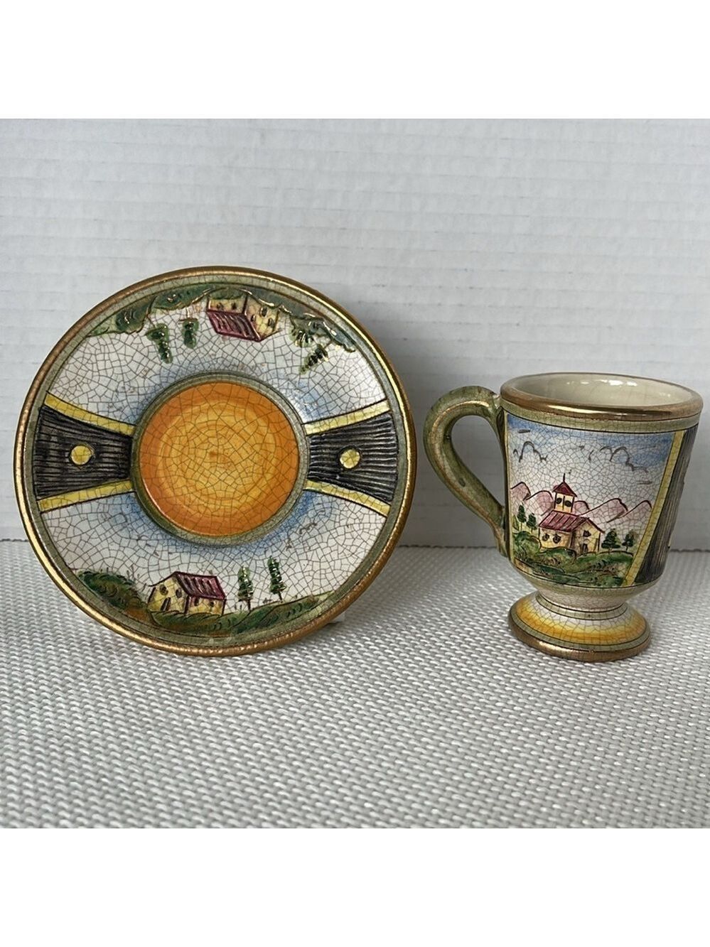 VTG Veneto Flair Cup Saucer Set Hand-Etched and Painted in Italy 1980 #243/5000